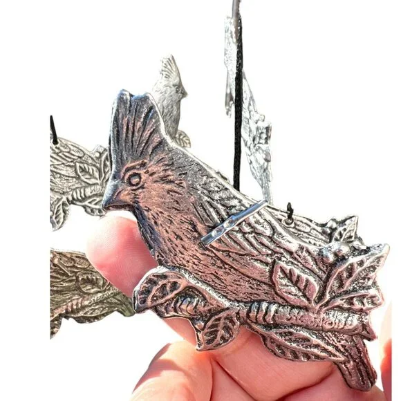 Silver Cardinal Wind Chimes with Loop for Hanging 6 Cardinals 16" Long - Picture 6 of 8